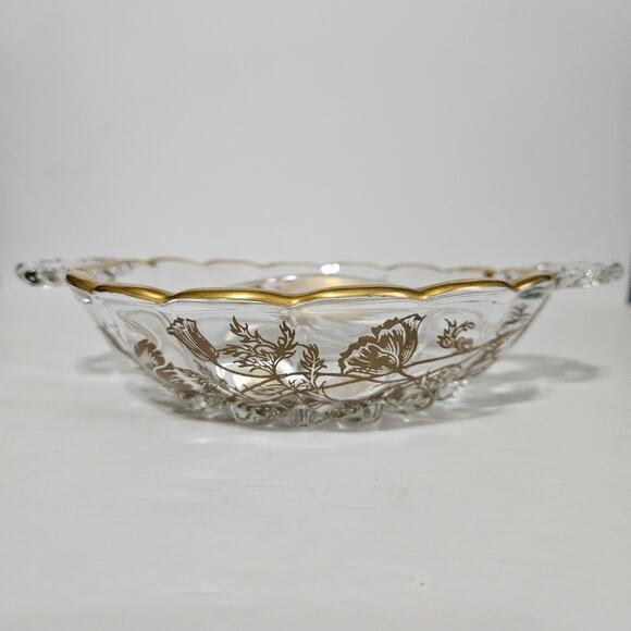 Vtg Martinsville Janice Divided Candy/Relish Dish Gold Wildflower Overlay Glass - Picture 5 of 9